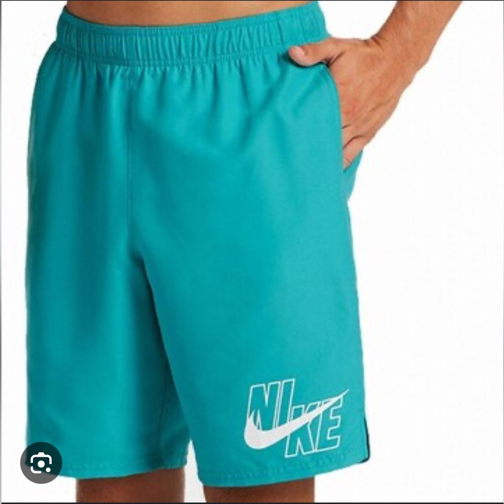 Nike Swim Shorts Mens‎ M Teal High Rise Elastic Waist Walking Gym